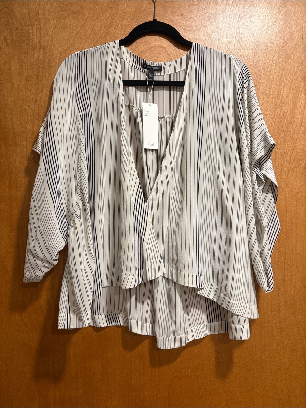 Eileen Fisher Draped Jacket Bone with Black Stripes